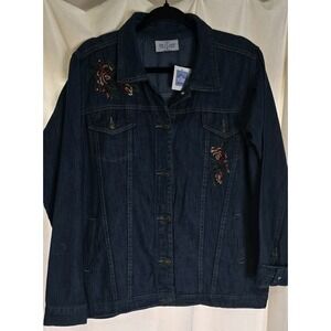 Skyline 100% Cotton XL Blue Floral Embroidered LS‎ Denim Jacket Women's